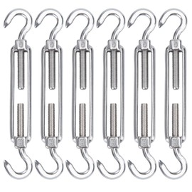 Turnbuckle Rope Tensioner Pack of 6 M5 Stainless Steel Adjustable Hooks and Hooks Steel Cable Wire Rope Turnbuckle Tensioner for Sun Sail, Rope, Garden Wire, or Washing Line for Tensioning Heavy Duty