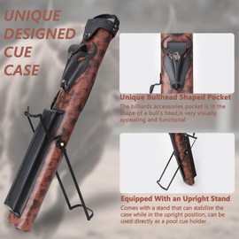 elraxw 2x4 Hard Pool Cue Case with Stand 2B4S Pool Stick Case for Cue Sticks Premium Billiards Cue Case with 3 Billiards Accessories Pocket, Holds 2 Cue Butt and 4 Cue Shaft (Red & Black)