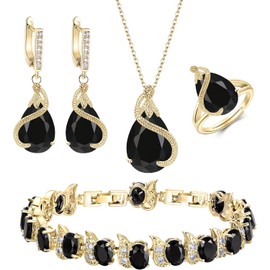 EVER FAITH Boda Sets de Joyería Cristal Zirconia Cúbica Piedra Natal Gota de Agua Collar Arete Set para Novia Regalo para cumpleaños/Día de la Madre/Navidad