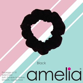 Amelia Beauty Products- Amelia Beauty, Coleteros de punto acanalado negro mediano, 2,5 pulgadas de diámetro, suaves para el cabello, fijación fuerte, 