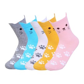 ONEPEACE Women's Cat Socks Cute Colorful Funny Socks, Christmas Birthday Gifts for Women Teenage Girls 5 Pack (Cute Cat)
