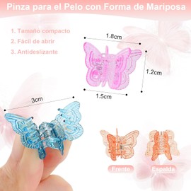 50 Pinzas para el Cabello con Forma de Mariposa Brillante,Lindas Mini Pinzas con Caja de Almacenamiento,14 Colores,Accesorios Brillantes y Coloridos para Niñas y Mujeres