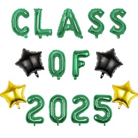 Pargleev Class of 2025 Balloons with Star Hanging Foil Balloons Letter for High School College Grad Graduation Party Decorations Gold Black Green