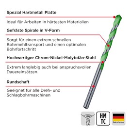 kwb Hardcut Granite Drill Bit Diameter 12 mm with Carbide Special Blade, Asymmetrical, High-Temperature Brazed Carbide Plate, Optimal Drill Dust Transport and Round Shank, Extremely Durable, According