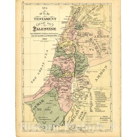 Historic 1882 Wall Map - Historical Hand-Atlas, Illustrated - No. 3 Old Testament map of Palestine - Historical Hand Atlas, Illustrated, General & Local 18in x 24in