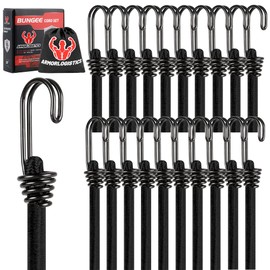 ARMORLOGISTICS Black Bungee Cords with Hooks, Bungee Cords Heavy Duty Outdoor 20 pcs, 36" Double-J Hooks Bungee Cord Elastic Straps with Storage Bag for Camping, Tent, Securing, and DIY