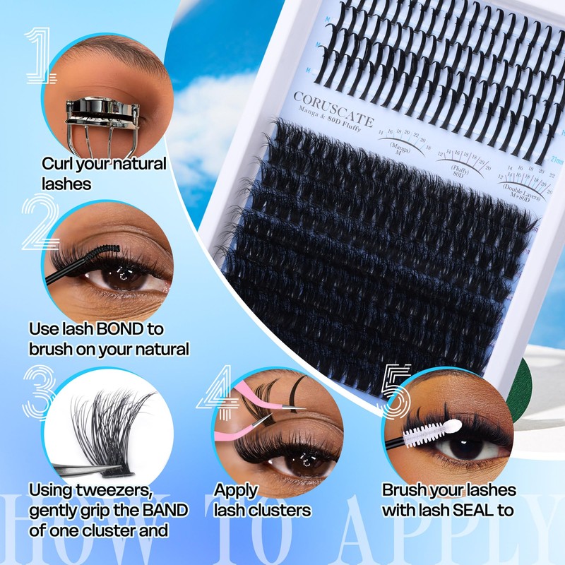 CORUSCATE 80D Cluster Lashes Fluffy Individual Eyelashes Thick D Curl
