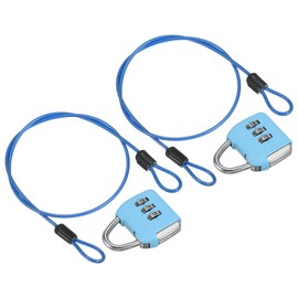PATIKIL Security Steel Cable with 3 Digit Combination Lock, 2 Set Travel Padlock 1.6Ft Coated Safety Wire Rope Double Loop for Luggage Suitcase, Sky Blue