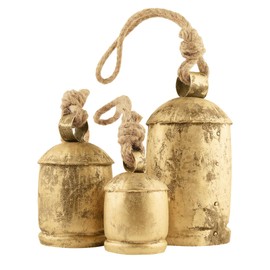 Bellshub Set of 3 Giant Harmony Cow Bells Vintage Handmade Rustic Lucky Christmas Hanging Bells On Rope | Decorative Farmhouse Decor for Wall, Door Harmony Handmade Rustic Bells.