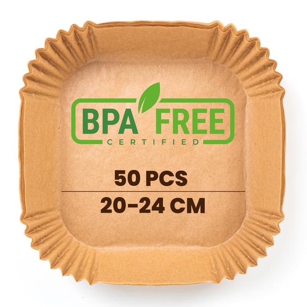 PORTENTUM Papier cuisson air fryer - 50 pièces Food-Grade BPA gratuit, 20 x 24 cm, pour friteuse sans huile 5 à 8 litres - Idéal pour la cuisson saine