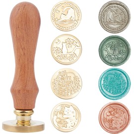 CRASPIRE 4 Styles Cat Wax Seal Stamp Head Animal 25mm Removable Brass Head Set with 1Pcs Wooden Sealing Stamp Handle for Wedding Birthday Envelopes Invitations Gift Packing Wrap Decoration