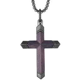 Kvekstio Cross Gift, Men's Wooden Inlay Cross Pendant Necklace for Dad, Son, Grandson, Faith-Based Crucifix Jewelry for Christian Men, Crosses Baptism Necklace, First Communion Confirmation Gifts