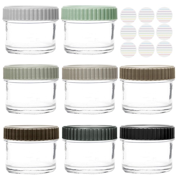 Youngever Glass Baby Food Storage, 4 Ounce Stackable Baby Food Glass Containers with Airtight Lids, Glass Jars with Lids, 8 Urban Colors (8 Sets)