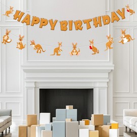 SHADOAMP Kangaroo Birthday Party Decoration, Kangaroo Banner Garland Happy Birthday Banner Australian Animal Garland DIY Required Craft for Kangaroo Lover Wild Zoo Animal Birthday Party Decoration