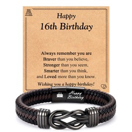 Leyung 16 Year Old Boy Birthday Gifts Ideas,16th Birthday Decorations, Cool Leather Bracelet Gifts for 16 Year Old Teenage Boys Son Grandson Nephew Brother Friends with Birthday Card