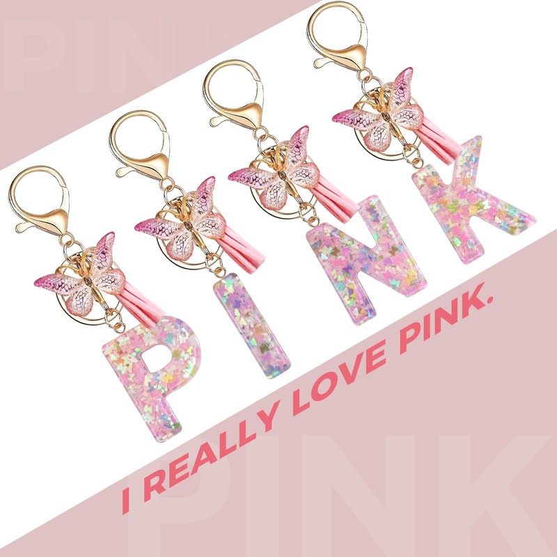 Fmeida Initial Letter Keychains for Women – Pink Key Ring