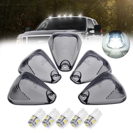 5 X Cab Roof Marker Lights Smoke Cover White LED Compatible with 1999-2016 Ford F150 F250 F350 F450 F550 F650 E150 E250 E350 Super Duty Pickup Truck, Cab Roof Running Light (without Base)
