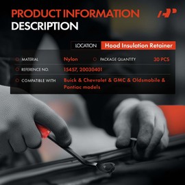 A-Premium 30PCS Nylon Hood Insulation Retainer Clips Single Head Compatible with Chevy Malibu, Impala, Camaro, K5 Blazer, Caprice & Buick Regal, Century, Electra, LeSabre & Oldsmobile Omega & Pontiac