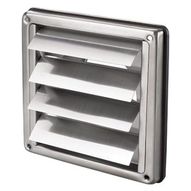 Backflow Flap 100 mm Ventilation Grille Stainless Steel with Moving Slats Outer Wall Mounting Exhaust Air Check Valve Closes Automatically / Rustproof Metal Closure Flap