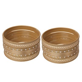 Touchstone "Colorful 2 Dozen Bangle Collection Indian Bollywood Alloy Metal Textured Golden Designer Jewelry Special X-Size Bangle Bracelets. Set Of 24. In Antique Gold Tone For Women