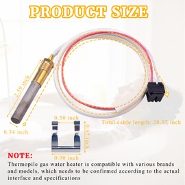 750mv Thermopile Senor Assembly Replacement Fit for Rheem Ruud Richmond Water Heaters Pilot Burner Gas Water Heater Thermocouple Sensor Type Replace SP20824 SP20754 SP21058 SP20800 SP21096 SP20739
