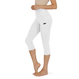 ODODOS Women's High Waisted Yoga Capris with Pockets, Workout Sports Running Athletic Capris with Pocket, Plus Size, White,XX-Large