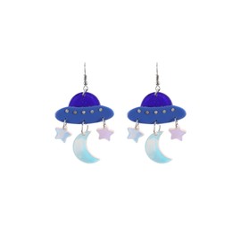 Creative UFO Space Alien Dangle Earrings Novelty Weird Acrylic Aliens Earrings Cute Fun Earrings For Women