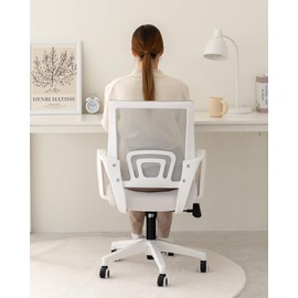 NEO CHAIR Computer Desk Chair Gaming - Ergonomic Mid Back Cushion Lumbar Support with Wheels Comfortable Mesh Racing Seat Adjustable Swivel Rolling Home Executive (Ivory)