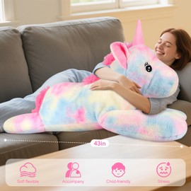 SuzziPals 43 inch Giant Unicorn Stuffed Animal, Lifelike Giant Plush Unicorn Toys for Stress Relief & Companion, Soft Big Stuffed Animals, Rainbow Unicorns Big Plushies Gifts for Kids Adults
