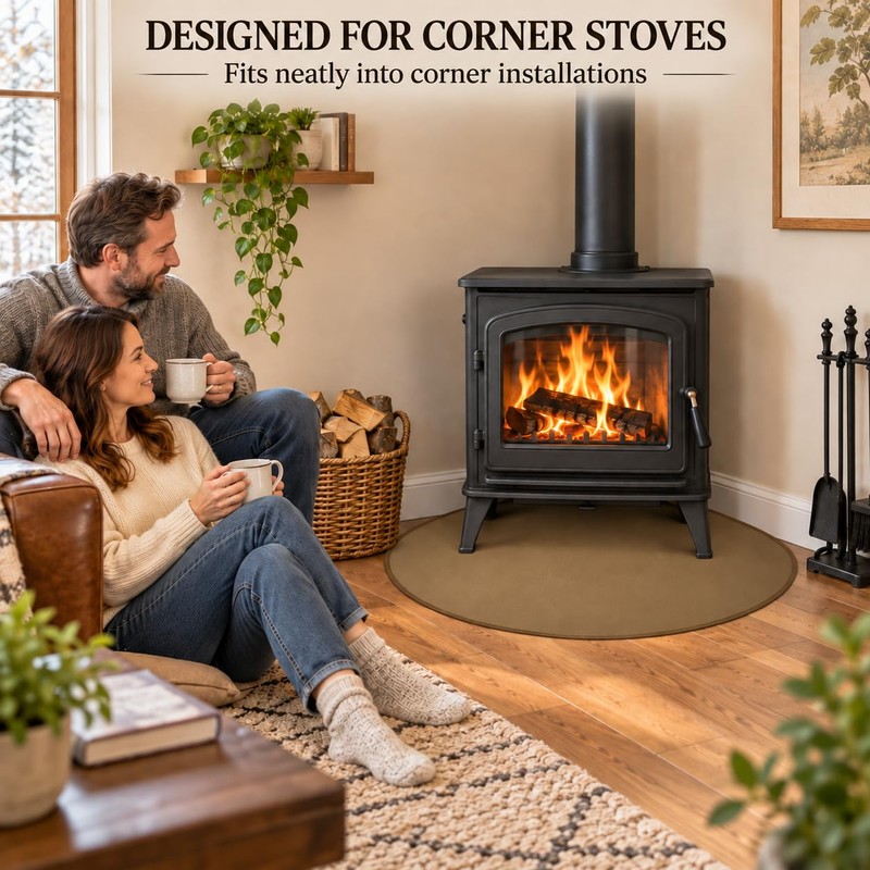FLASLD Corner Wood Stove Mat 40×40 inch Fireplace Hearth Protector