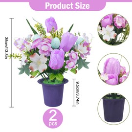 NAHUAA 2 Pcs Easter Table Decor Centerpieces for Tables, Artificial Tulips Potted Flowers with Eggs Fake Flowers in Vase for Spring Home Dining Room Office Easter Table Centerpiece Decor (Purple)