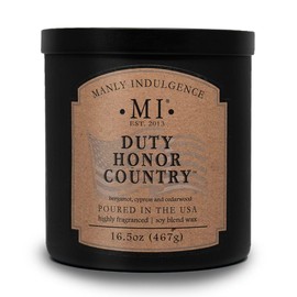Manly Indulgence Duty Honor Country Scented Jar Candle, 2 Cotton Wicks, Premium Soy Blend White Wax, 60 hr Burn, Matte Black Jar Candle for Home and Men, 16.5 oz - USA Poured