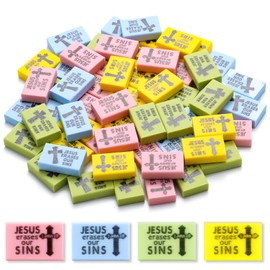 Dunzoom 100 Pcs Mini Christian Eraser for Kids Bulk Tiny Small Pastel Religious Bible Jesus Erases Our Sins Eraser for Church Sunday School Supplies