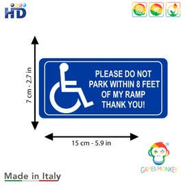 GamesMonkey® - Disabled Stickers Kit - Handicap accessible Wheelchair - for Indoor and Outdoor Use - Car Van Truck Lorry Camper (4-Piece kit - Blue Rectangle Park - v7)
