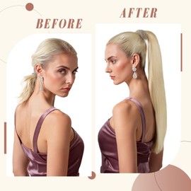 Elailite Real Hair Ponytail Extension, #613 Light Blonde, Hair Braid, Ponytail Hairpiece, Straight, Natural Hair Extension, 35 cm, 80 g