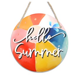 Hello Summer Watermelon Welcome Hanging Sign - Wooden Door Hanger With Sisal Ropes - Summer Vibe Decorations For Living Room, Beach, Cafe, Bar, Home Office Party Favor & Accessories - A04