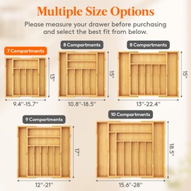 Lifewit Silverware Drawer Organizer, Expandable Utensil Tray for Kitchen, Bamboo Flatware and Cutlery Holder, Wood Adjustable Storage for Spoons Forks Knives, 15.7 x 13 x 2 inches, Natural