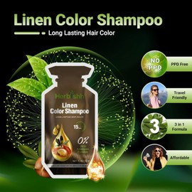 Herbishh Linen Hair Dye Shampoo + Keratin Haircare Set | PPD-Free 3-in-1 Gray Coverage + Plant-Based Hair Repair | 10 Sachets Dye 30 ml each, Shampoo & Conditioner 450 each combo
