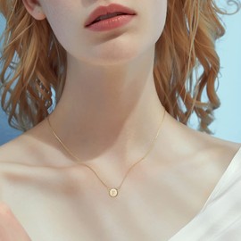 Brilove 925 Sterling Silver Initial F Necklace Double Side Round Dainty Tiny Dot Letter Alphabet Pendant Choker for Women 14K Gold-Toned