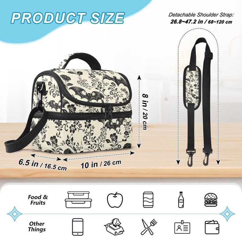 CBBYY Goth Bat Insulated Lunch Bag for Women Men Double
