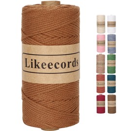Likeecords 100% Cotton Crochet Yarn for Bag,2mm x 160 Yards,Macrame Cord,Chunky Yarn for Crocheting Handbag, Purse,Blankets Crafts Projects (Caramel)