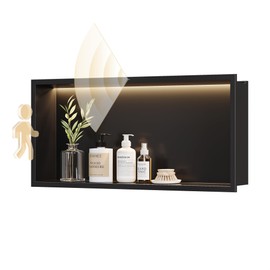 Neohomee 24x12 Non-dimmable LED Light Strip Niche, Warm White 3000K, Smart Body Sensor Wall Niche, Stainless Steel Shower Niche, NO Tile Needed Recessed Niche Storage Organizer