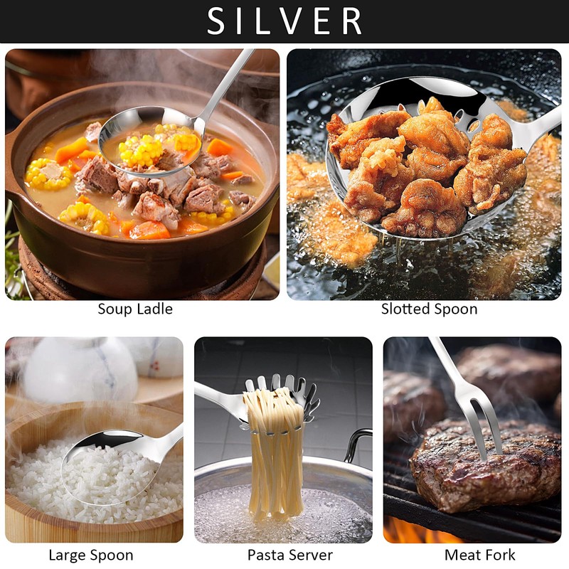 304 Stainless Steel Cooking Utensils Set,9PCS Metal Kitchen Utensils Set