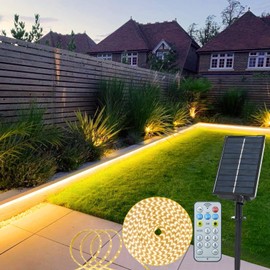 Tira de luces solares impermeables para exteriores, 16.4 pies, 320 luces LED con control remoto, temporizador, 8 modos, cortables, tira de luces para decoración de armarios, escaleras, patios