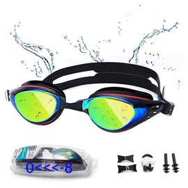 FERNYE Swimming Goggles,Nearsighted Swim Goggles Anti Fog UV,Prescription Swim Goggles for Men Women Junior Youth (-8)