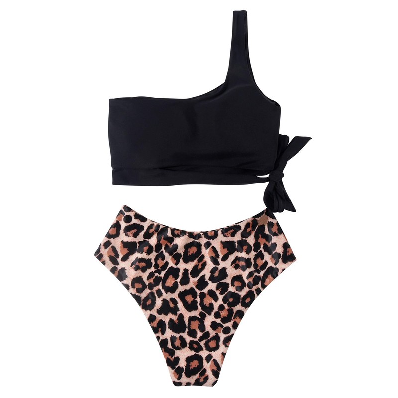 MOOSLOVER Women One Shoulder High Waisted Bikini Tie High Cut
