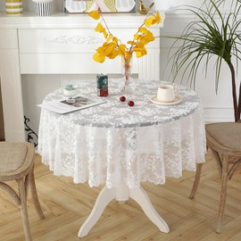 champracer Tablecloth, Lace Tablecloth Washable Lace Round Tablecloth Boho Vintage White Floral Pattern Table Cloth for Garden Balcony Home Wedding Festival Decoration (A, Round 150 cm)