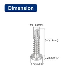 sourcing map #8-3/4" Self Drilling Screws, 120pcs 410 Stainless Steel Phillips Pan Head Self Tapping Screws for Wood Plastic