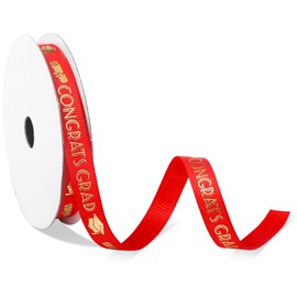 Congrats Grad Satin Ribbon, 10 Yards x 3/8in Class of 2025 Graduation Theme Ribbon Party Decoration Congratulations Theme Decor for Gift Wrapping Graduation Accessories Party Decoration (Red, Gold)