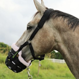 T TEKE Nano-Duro II Deluxe Horse Grazing Muzzle with Fleece Fur Lining, Full Adjustable Neoprene Cushion Halter